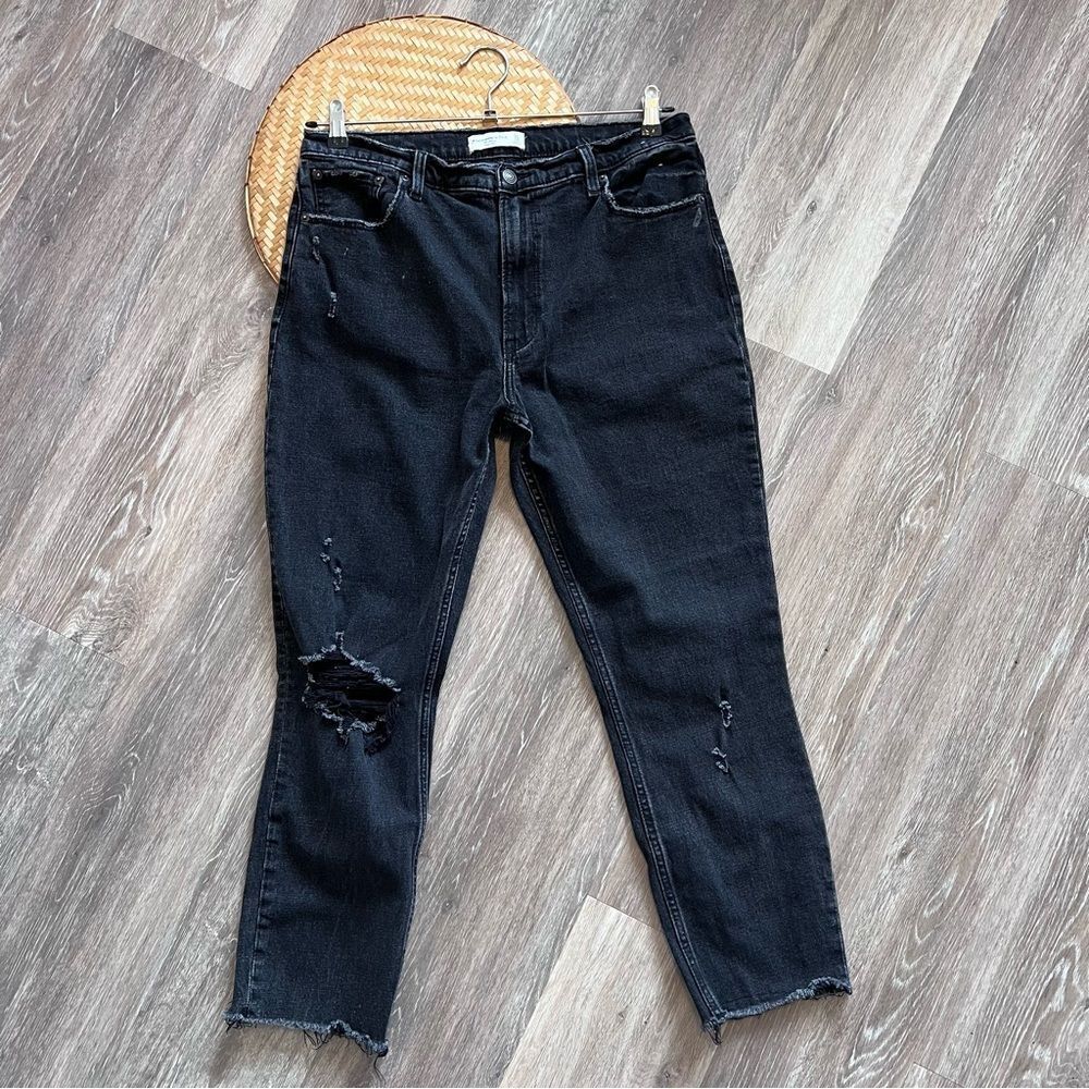 Abercrombie & Fitch the high rise skinny jeans in black distressed women’s 12